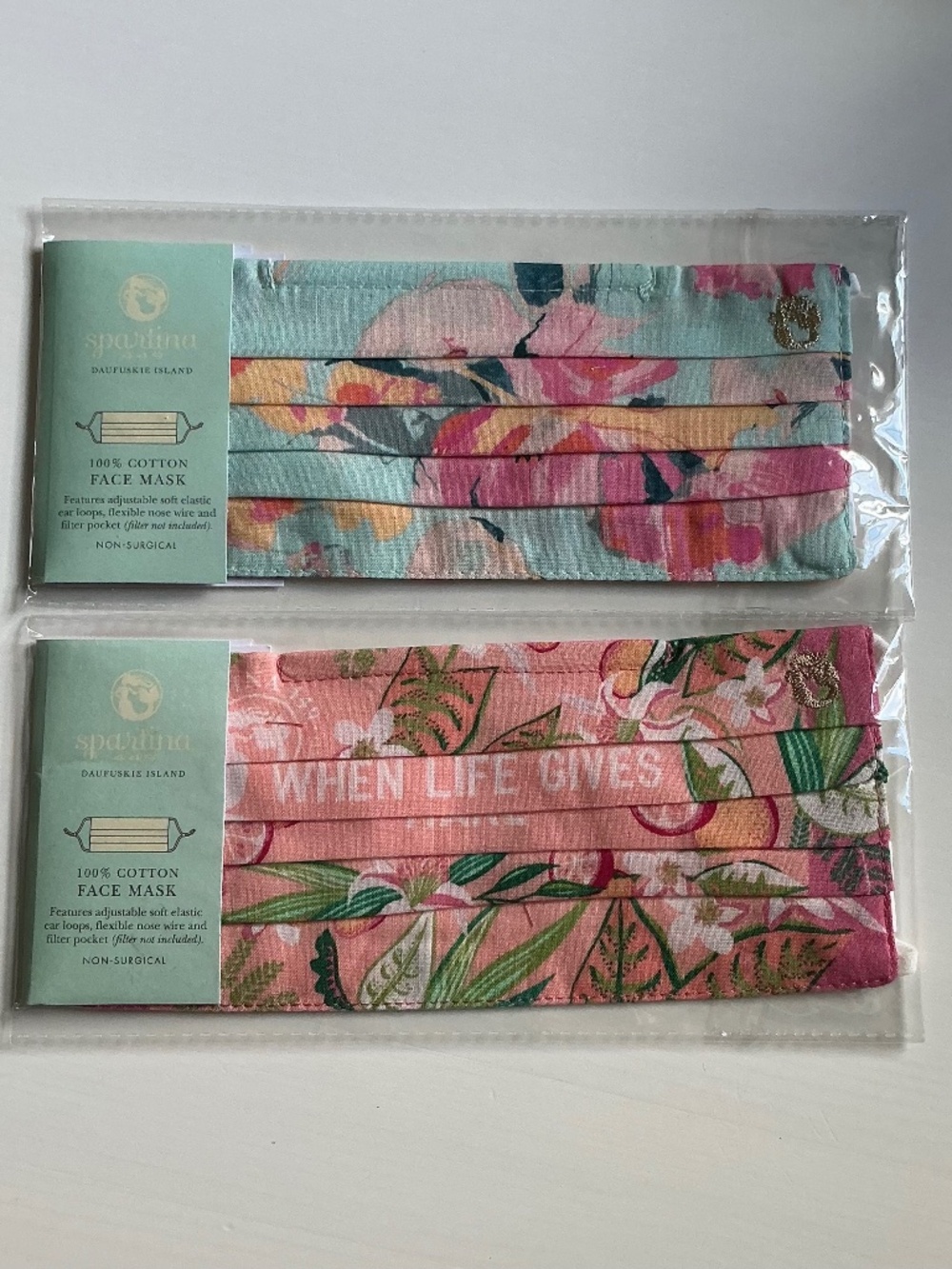2 Spartina 449 Floral Face Masks - 100% cotton